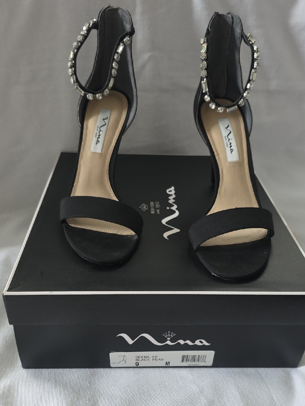 Nina Deena Rhinestone Embellished Heel Sandals, Size 9